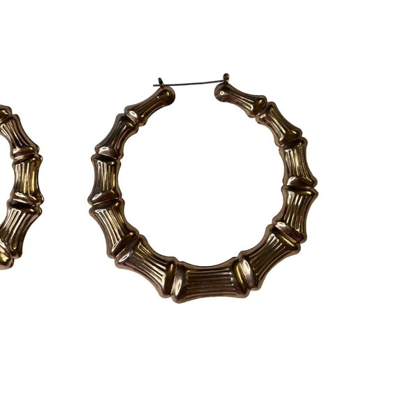 Vintage Gold Tone Bamboo Hoop Earrings Large Statement Jewelry Hip Hop u - Picture 4 of 4